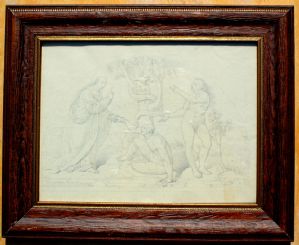 disegno a matita su carta raffigurante Adamo ed Eva cm.24 x18 con cornice